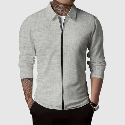 Men’s Zip-Up Sweater – Waffle Knit – Fitted Design – Long Sleeve Casual Wear