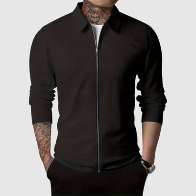 Men’s Zip-Up Sweater – Waffle Knit – Fitted Design – Long Sleeve Casual Wear