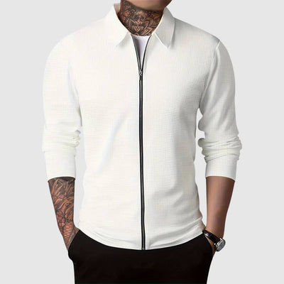 Men’s Zip-Up Sweater – Waffle Knit – Fitted Design – Long Sleeve Casual Wear