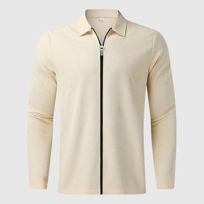 Men’s Zip-Up Sweater – Waffle Knit – Fitted Design – Long Sleeve Casual Wear