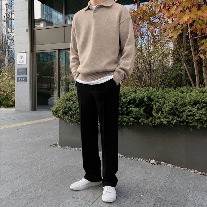 Men’s Polo Sweater – Wool – Relaxed Fit – Buttoned Collar – Ribbed Hem and Cuffs