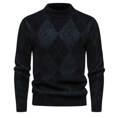 Men’s Argyle Sweater - Crew Neck - Knitted - Long Sleeve - Classic Pattern