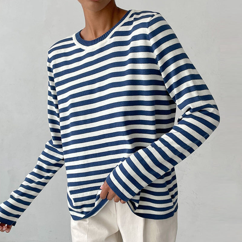 Striped knitting sweater for women with a classic design