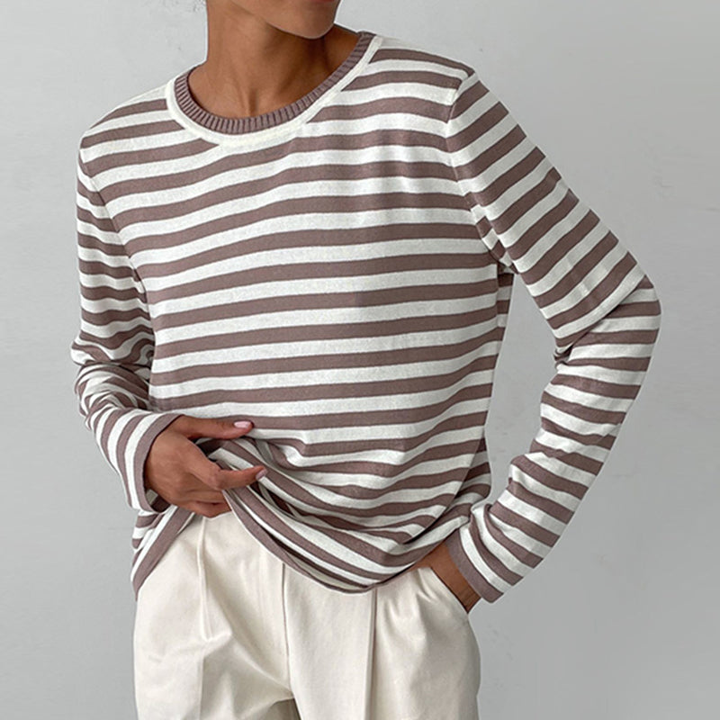 Striped knitting sweater for women with a classic design