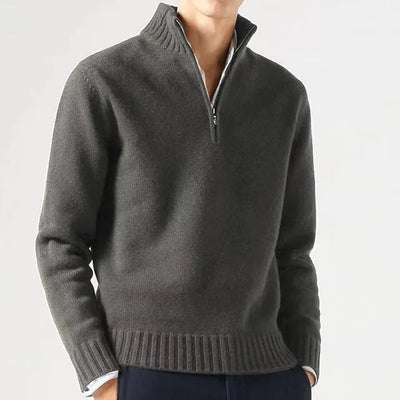 Men's Quarter-Zip Sweater - Soft Knit Fabric - High Collar - Ribbed Cuffs & Hem