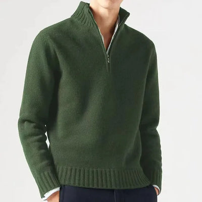 Men's Quarter-Zip Sweater - Soft Knit Fabric - High Collar - Ribbed Cuffs & Hem