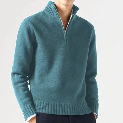 Men's Quarter-Zip Sweater - Soft Knit Fabric - High Collar - Ribbed Cuffs & Hem