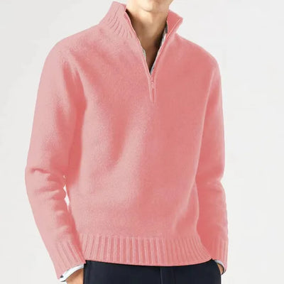 Men's Quarter-Zip Sweater - Soft Knit Fabric - High Collar - Ribbed Cuffs & Hem