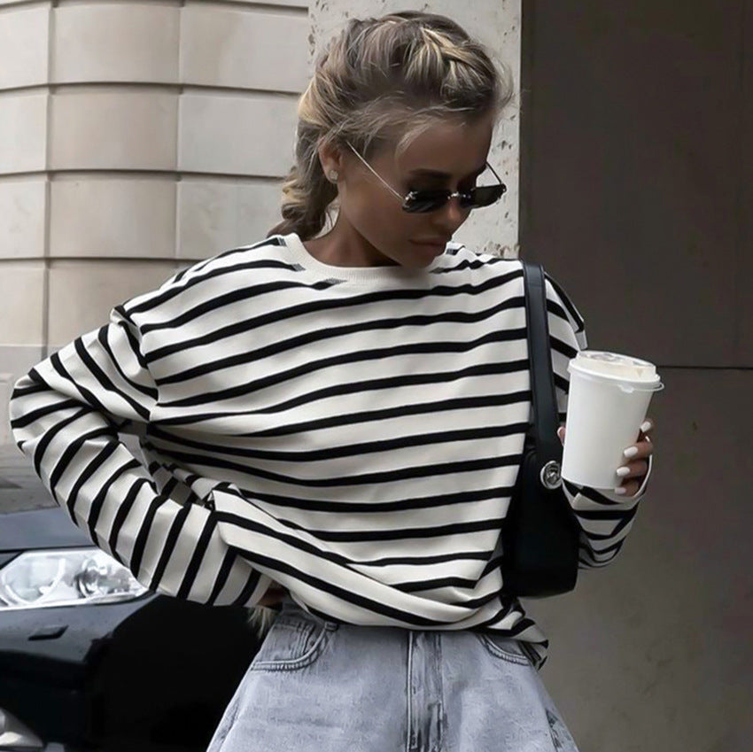 Striped long -sleeved shirt for autumn/winter - comfortable & stylish
