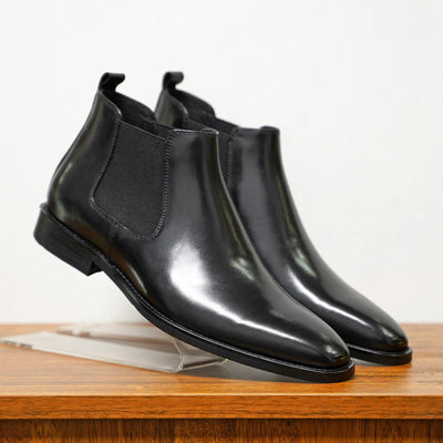 Men’s Chelsea Boots – Leather – Slim Fit – Ankle Height – Slip-On Elastic Panel