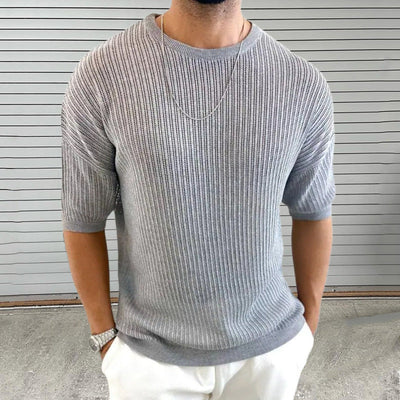 Men’s Knit Top – Slim Fit – Lightweight Semi-Sheer – Ribbed Texture – Crew Neck – Short Sleeve