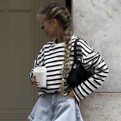 Striped long -sleeved shirt for autumn/winter - comfortable & stylish
