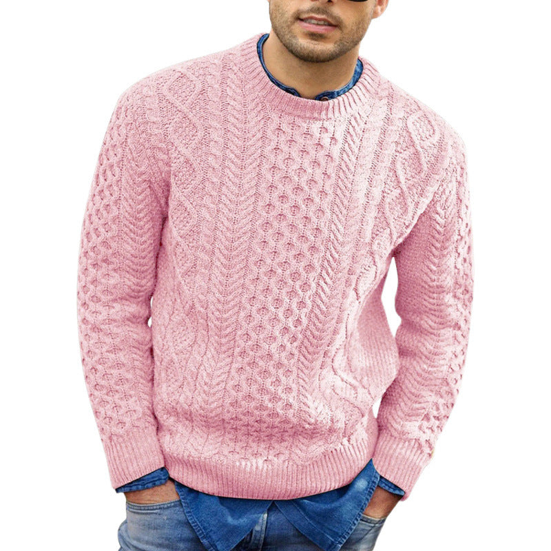 Men’s Pullover Sweater – Slim Fit – Cable Knit Wool Blend – Ribbed Trim Casual Wear