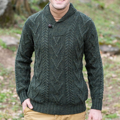 Men’s Pullover Sweater – Wool Blend – Relaxed Fit – Cable Knit – Shawl Collar