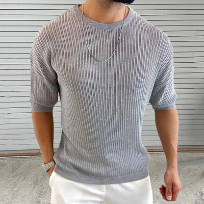 Men’s Knit Top – Slim Fit – Lightweight Semi-Sheer – Ribbed Texture – Crew Neck – Short Sleeve