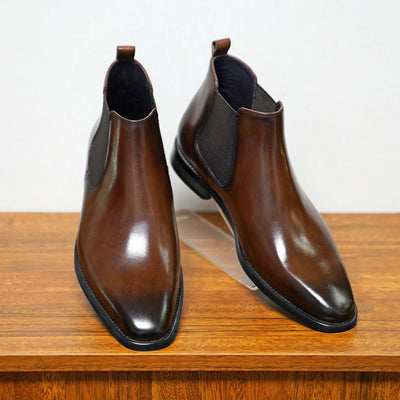 Men’s Chelsea Boots – Leather – Slim Fit – Ankle Height – Slip-On Elastic Panel