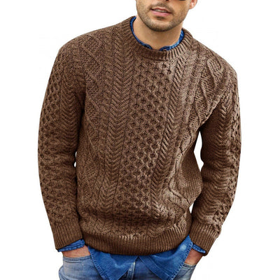 Men’s Pullover Sweater – Slim Fit – Cable Knit Wool Blend – Ribbed Trim Casual Wear