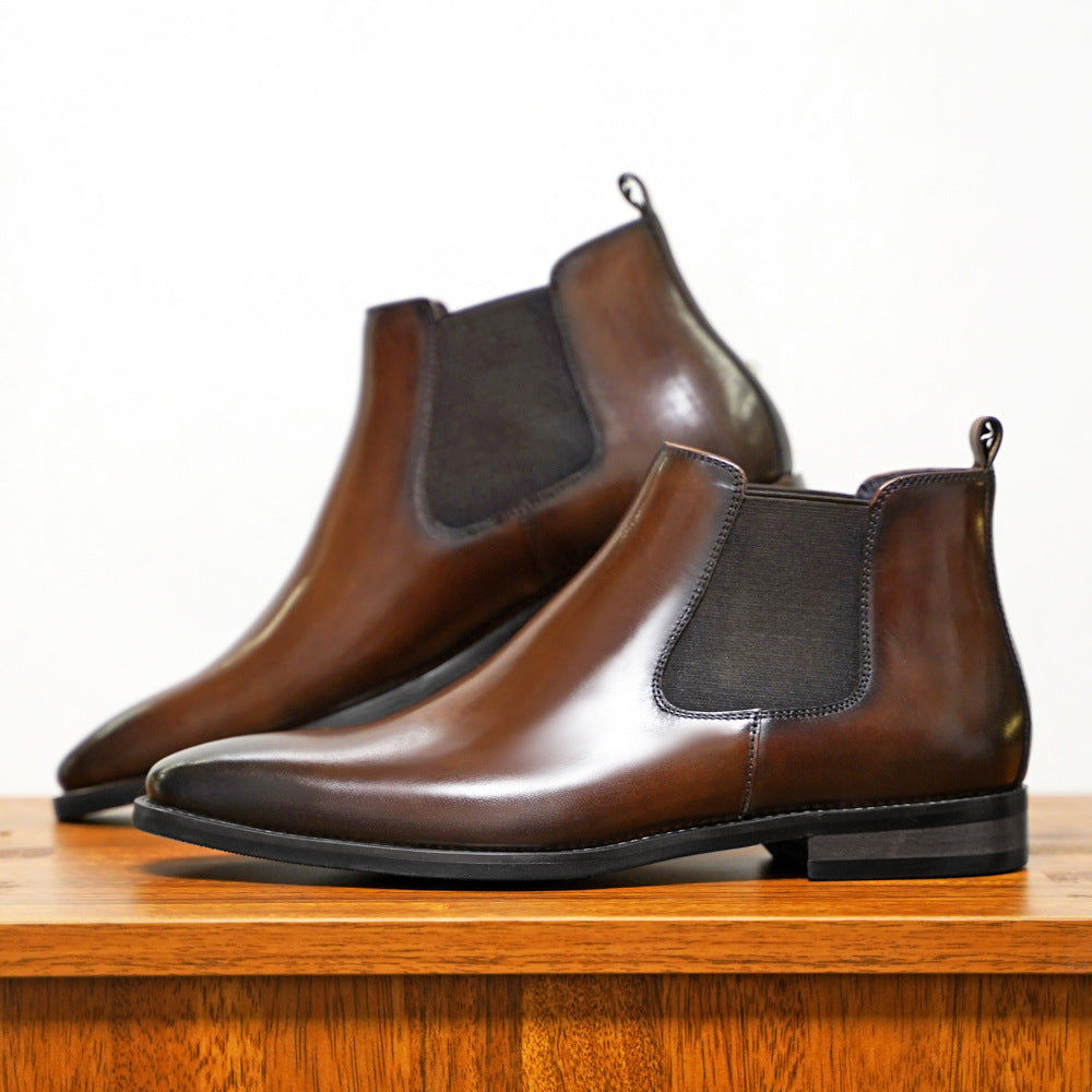 Men’s Chelsea Boots – Leather – Slim Fit – Ankle Height – Slip-On Elastic Panel