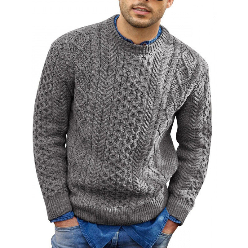 Men’s Pullover Sweater – Slim Fit – Cable Knit Wool Blend – Ribbed Trim Casual Wear