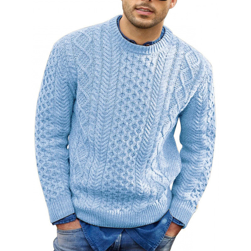 Men’s Pullover Sweater – Slim Fit – Cable Knit Wool Blend – Ribbed Trim Casual Wear