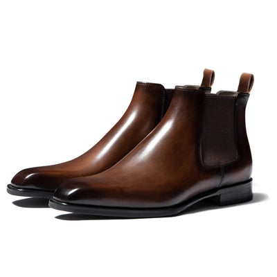 Men’s Chelsea Boots – Leather – Slim Fit – Ankle Height – Slip-On Elastic Panel