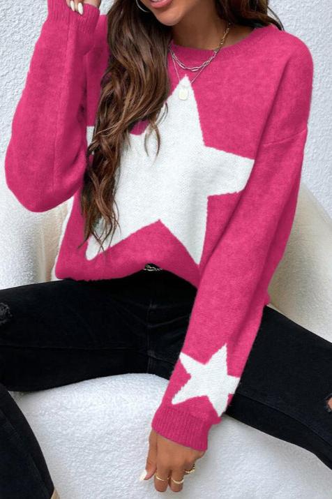 Long -sleeved women's sweater with star print for cool days