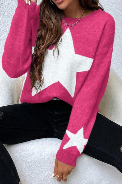 Long -sleeved women's sweater with star print for cool days