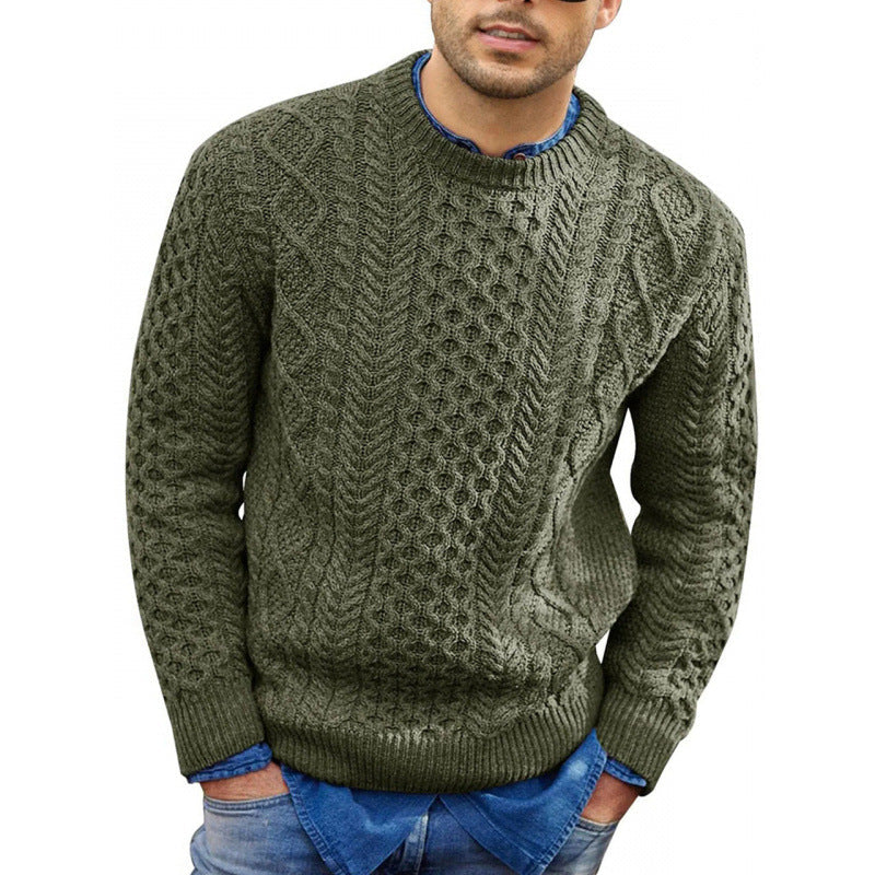 Men’s Pullover Sweater – Slim Fit – Cable Knit Wool Blend – Ribbed Trim Casual Wear