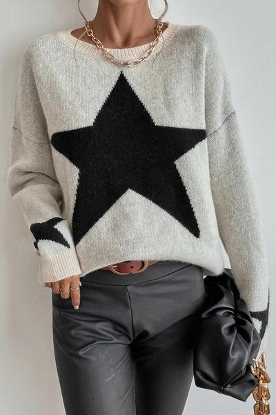 Long -sleeved women's sweater with star print for cool days