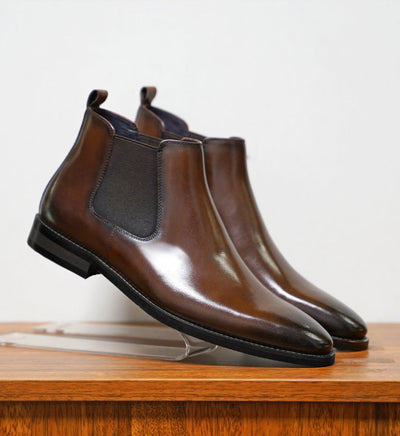 Men’s Chelsea Boots – Leather – Slim Fit – Ankle Height – Slip-On Elastic Panel