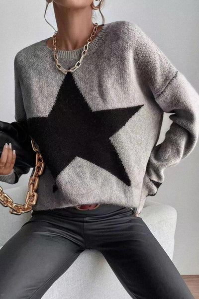 Long -sleeved women's sweater with star print for cool days