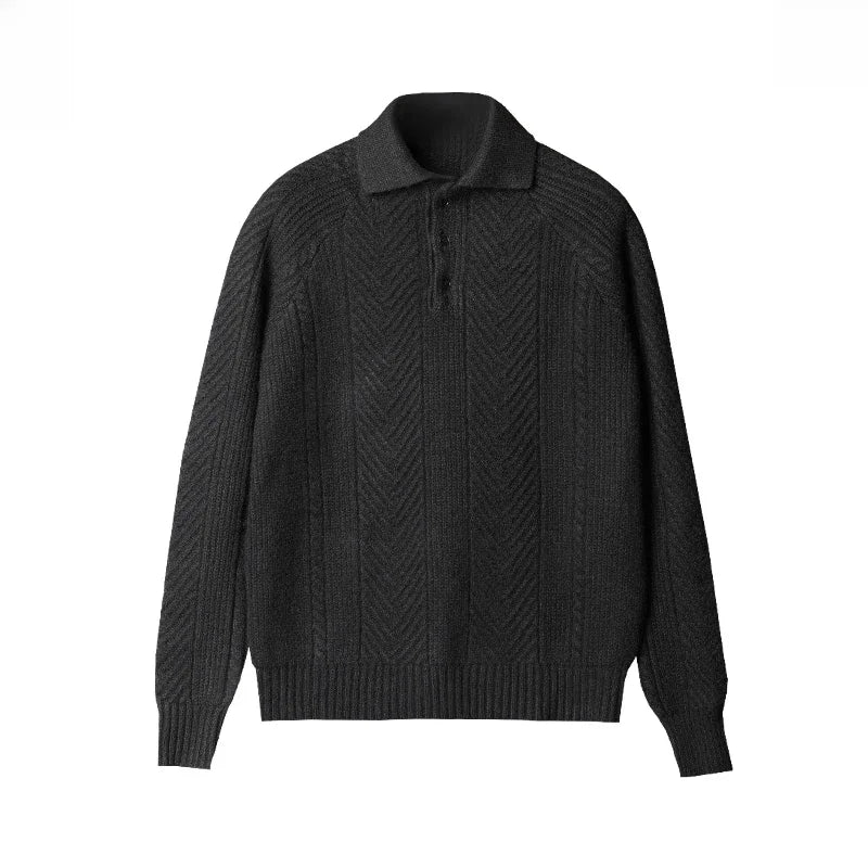 Men’s Knitted Sweater – Slim Fit – Cable Knit – Polo Collar – Long Sleeve Smart Wear
