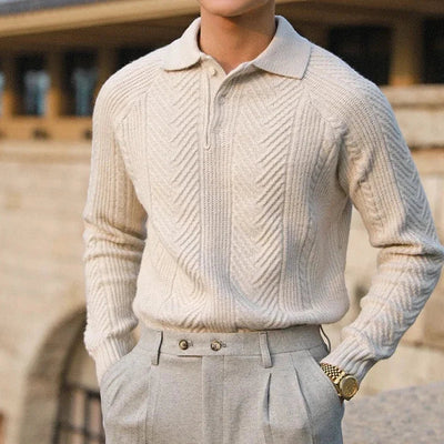 Men’s Knitted Sweater – Slim Fit – Cable Knit – Polo Collar – Long Sleeve Smart Wear