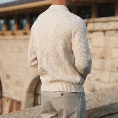 Men’s Knitted Sweater – Slim Fit – Cable Knit – Polo Collar – Long Sleeve Smart Wear