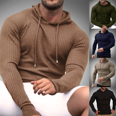 Men’s Slim Fit Hoodie - Ribbed Knit - Long Sleeve - Adjustable Drawstring