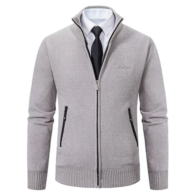 Men’s Knitted Cardigan - Wool Blend - Zip-Up High Neck - Tailored Fit - Ribbed Cuffs