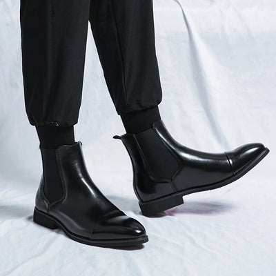 Men’s Leather Boots – Sleek Fit – Ankle Length – Cap Toe – Slip-On Chelsea Style