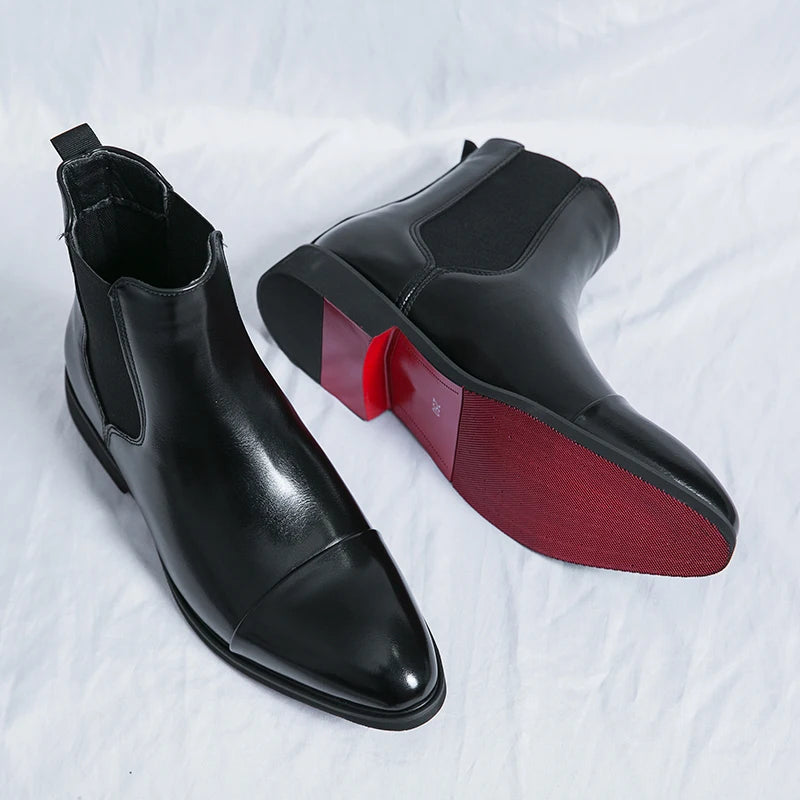Men’s Leather Boots – Sleek Fit – Ankle Length – Cap Toe – Slip-On Chelsea Style