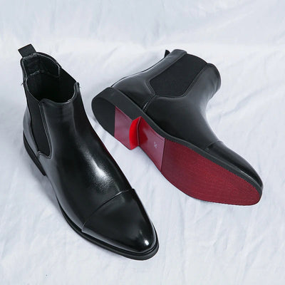 Men’s Leather Boots – Sleek Fit – Ankle Length – Cap Toe – Slip-On Chelsea Style