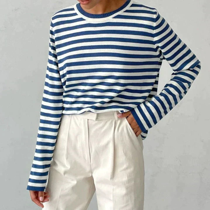 Striped knitting sweater for women with a classic design