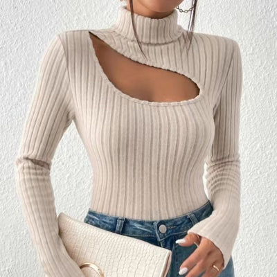 Ladies ribbed turtleneck sweater | Hollow chest