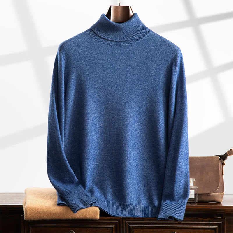 Men’s Turtleneck Sweater – Cashmere – Relaxed Fit – Ribbed Knit – Full Length