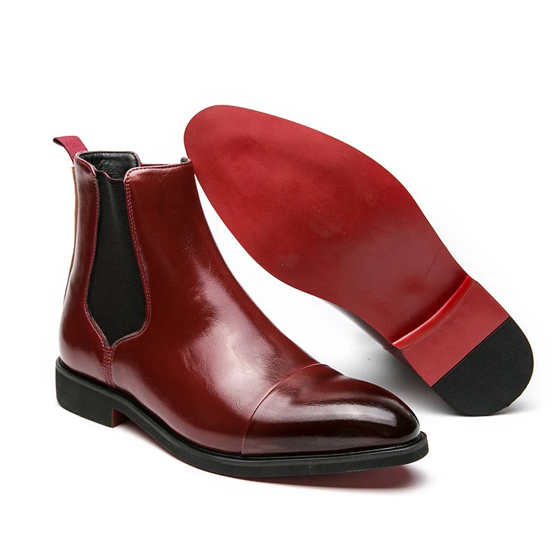 Men’s Leather Boots – Sleek Fit – Ankle Length – Cap Toe – Slip-On Chelsea Style