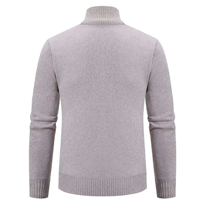 Men’s Knitted Cardigan - Wool Blend - Zip-Up High Neck - Tailored Fit - Ribbed Cuffs