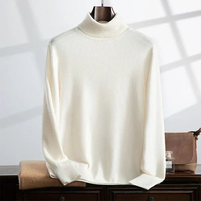 Men’s Turtleneck Sweater – Cashmere – Relaxed Fit – Ribbed Knit – Full Length
