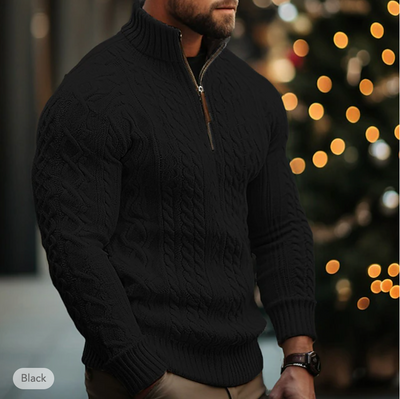 Men's Cable Knit Sweater - Half Zip - High Collar - Warm & Comfortable Fit