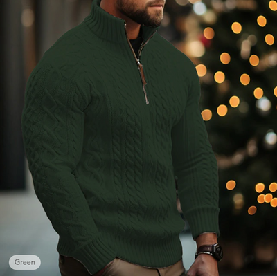 Men's Cable Knit Sweater - Half Zip - High Collar - Warm & Comfortable Fit