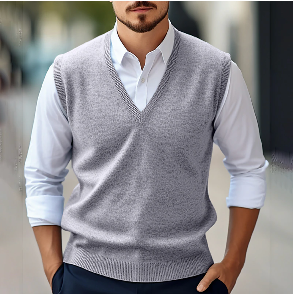 Sleeveless V-Neck Sweater | Lightweight Knitwear | Stretch Fit