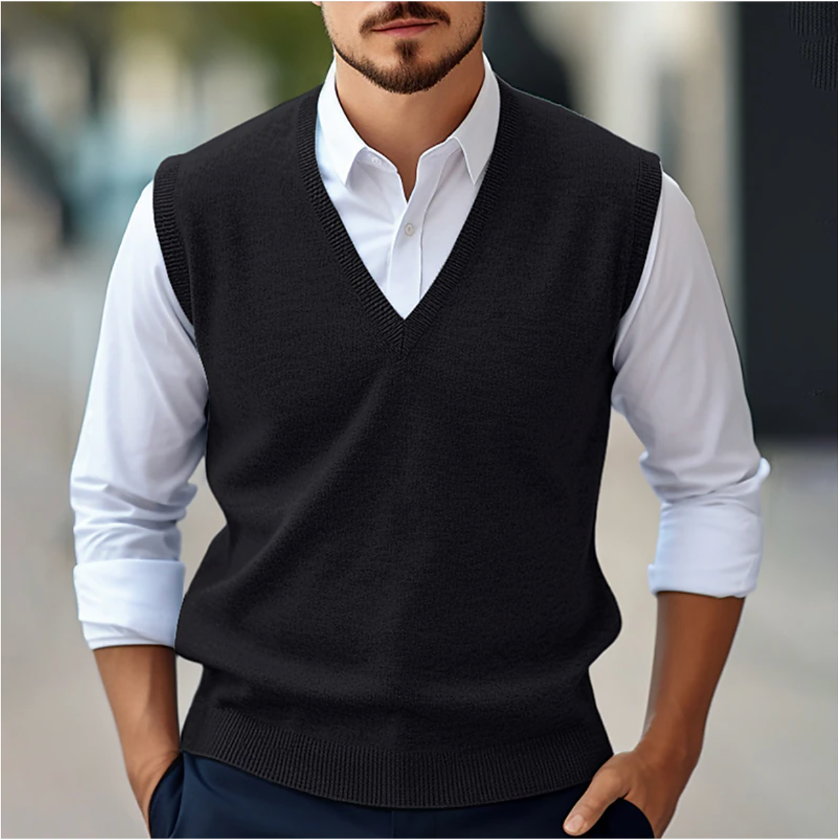 Sleeveless V-Neck Sweater | Lightweight Knitwear | Stretch Fit