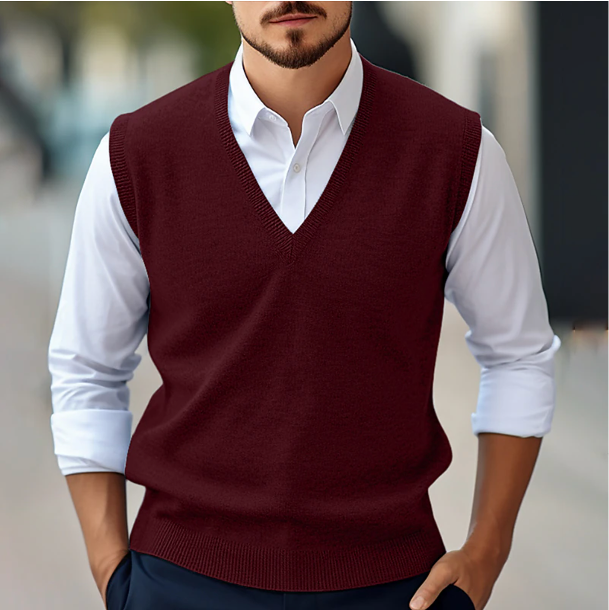 Sleeveless V-Neck Sweater | Lightweight Knitwear | Stretch Fit